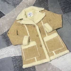 Vintage Wiman Coat Womens Medium Brown Faux Suede Sherpa‎ Lined Union Made USAA